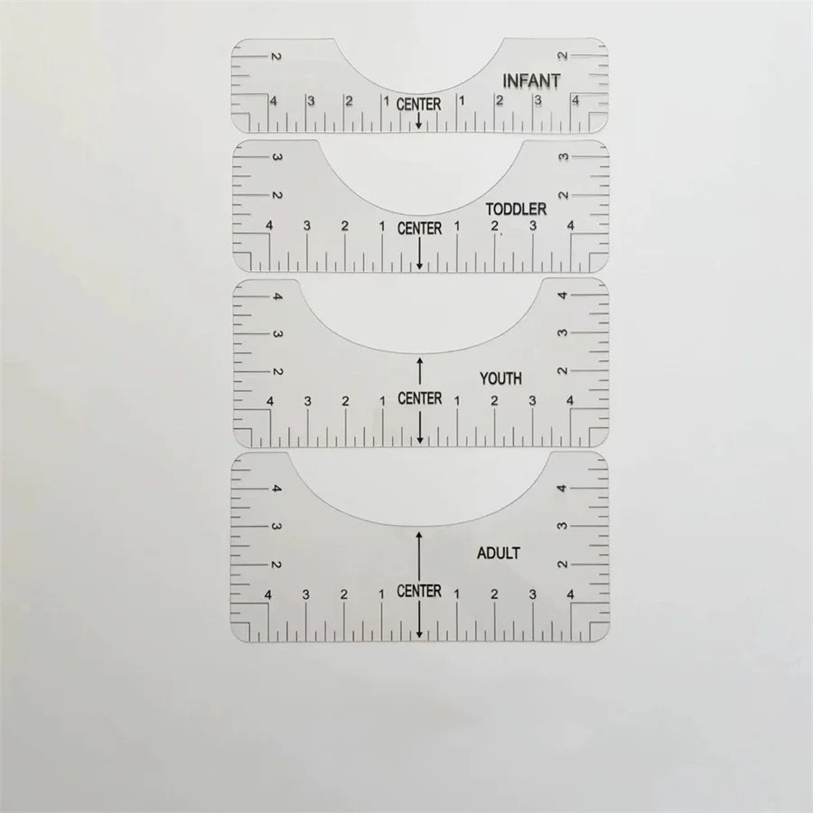 T-Shirt Alignment Ruler Guide Set – 4 Sizes Transparent PVC Sewing Alignment Ruler Babs white