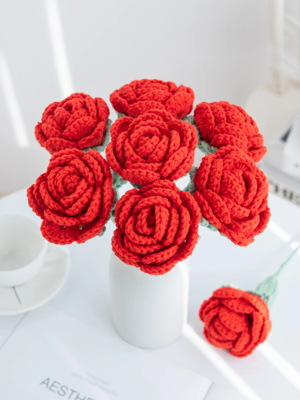 Handmade Crochet Rose Artificial Flowers for Wedding & Home Artificial Flowers Babs
