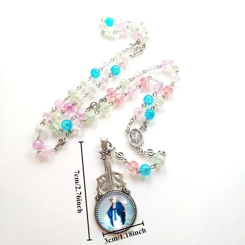 Catholic Rosary Bead Necklace – Long Chain Crucifix Pendant Rosary Bead Necklace Babs