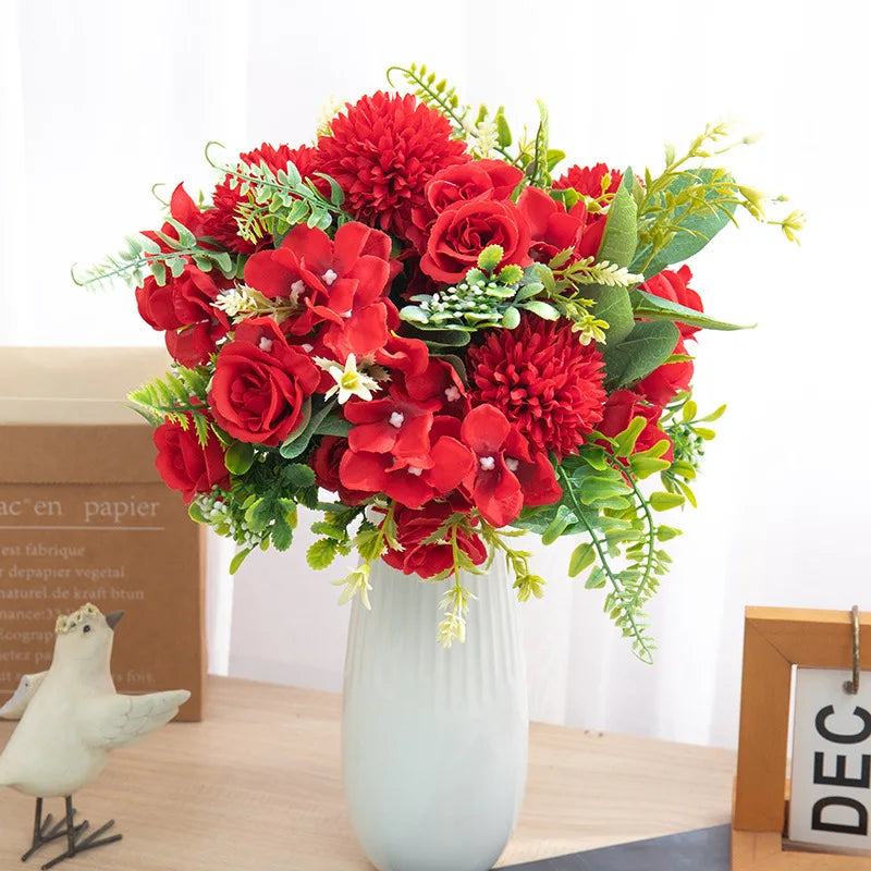 Silk Rose Chrysanthemum Artificial Bridal Bouquet | Wedding Décor Artificial Flower Bouquet Babs