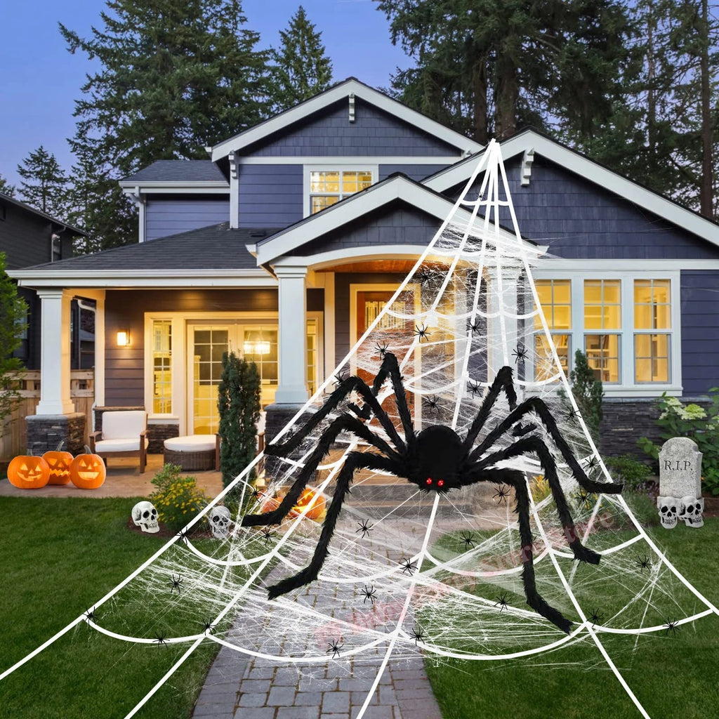 Giant Black Plush Spider Halloween Decor – Poseable Red Eyes Halloween Spider Prop Babs