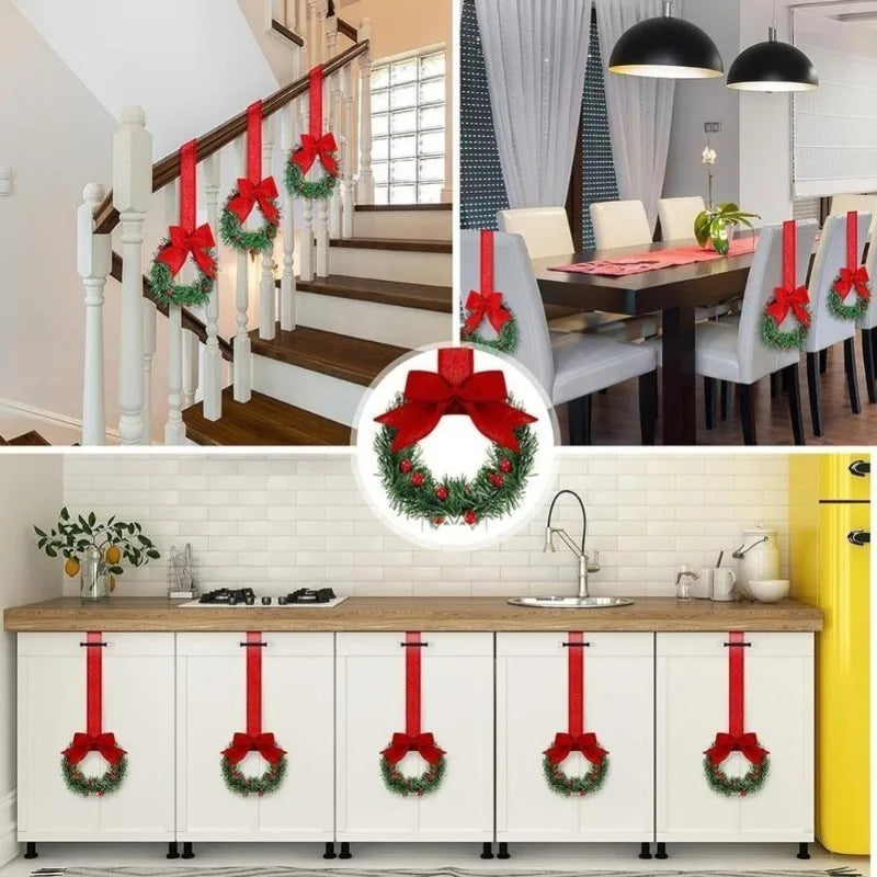 Christmas Garland with Red Bow – Festive Holiday Cabinet Decor Christmas Garland Babs