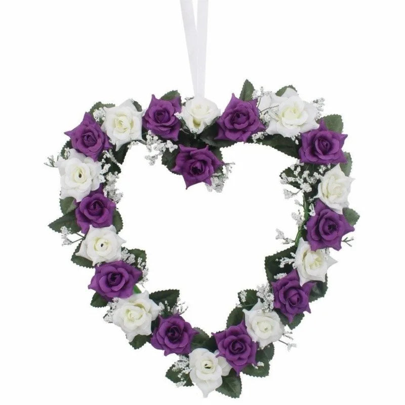 Silk Rose Heart Wreath – Artificial Wedding Flower Garland Flower Wreath Garland Babs purple