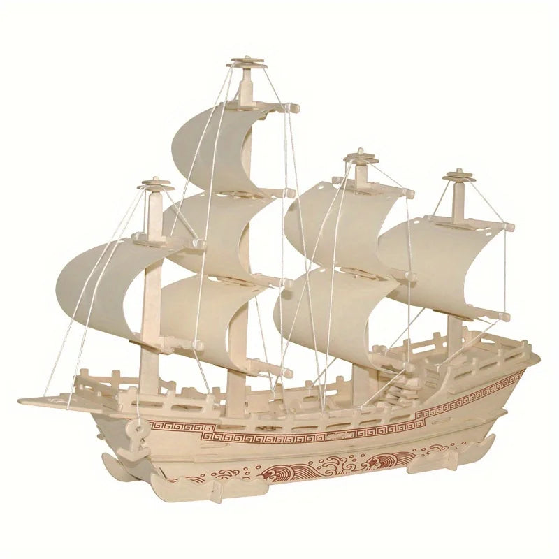 3D Sailboat Wooden Puzzle Model – DIY Assembly Craft Kit 3D Wooden Puzzle Babs Bark