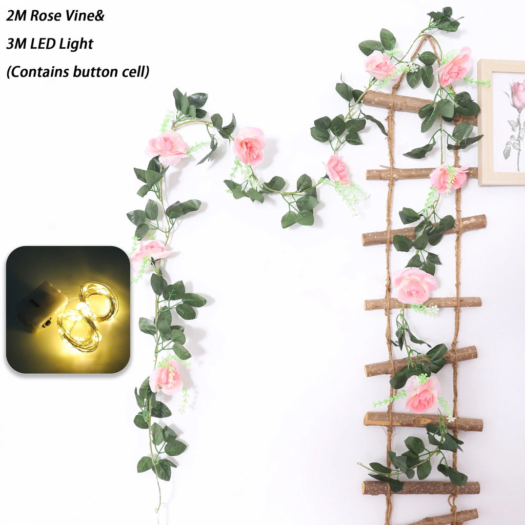 Rose LED Vine Light String – Artificial Flower Wedding Decor LED Floral Vine Light Babs Pink