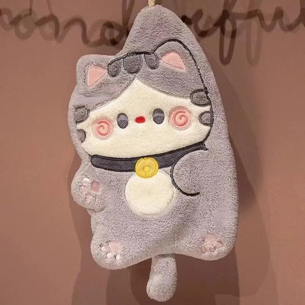 Cute Cat Hand Towel – Quick-Dry Coral Velvet Absorbent Towel Hand Towel Babs