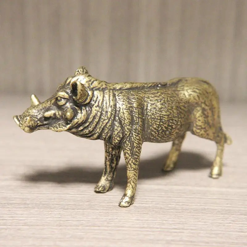 Heavy Brass Wild Boar Statue | Handmade Animal Sculpture Decor Brass Animal Figurine Babs