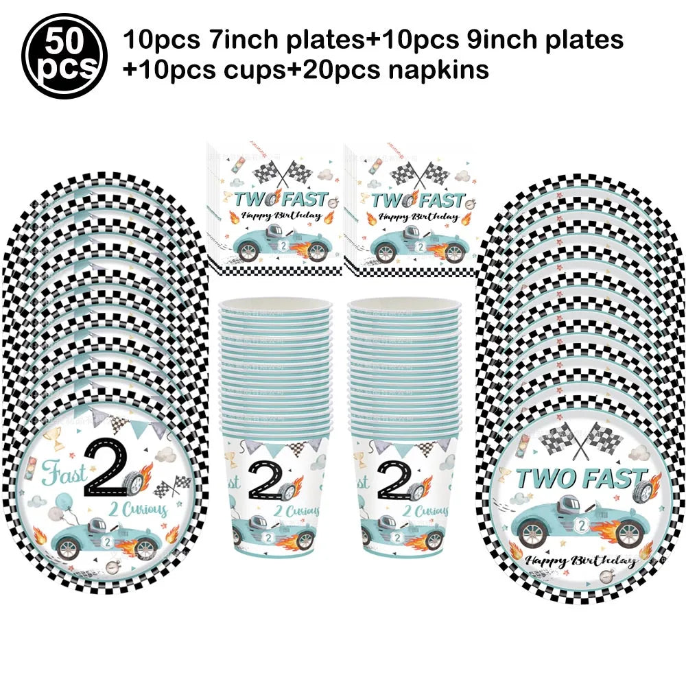 Race Car "Two Fast" 2nd Birthday Party Supplies Set Birthday Party Decor Babs cutlery set A