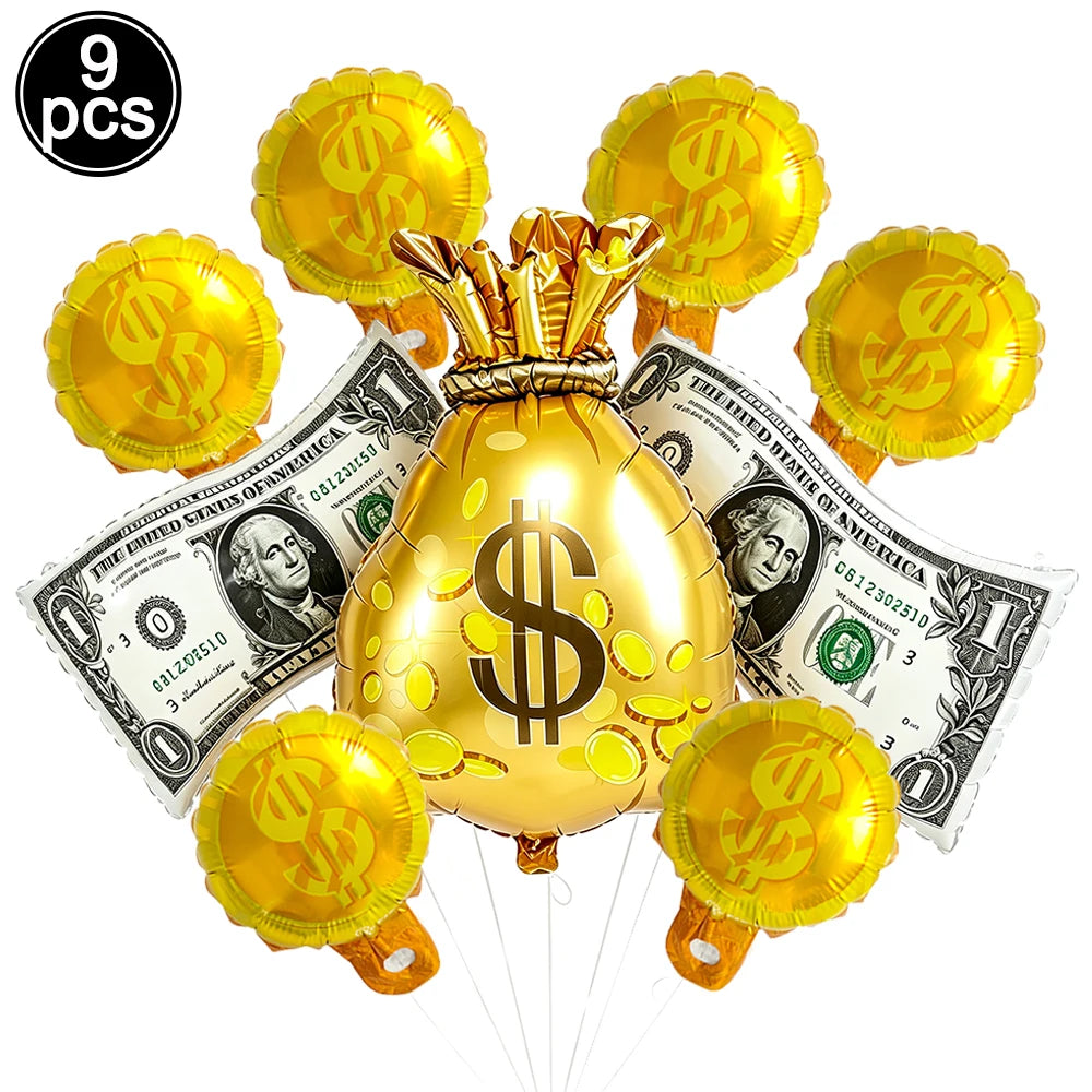 Dollar Sign Foil Curtain & Money Balloon Party Decor Set Party Decoration Set Babs plum As pictures show