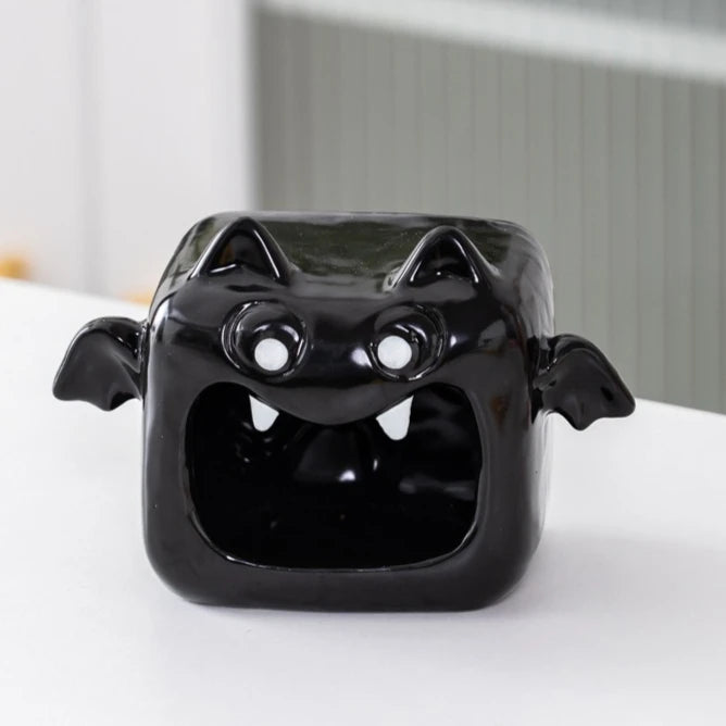 Halloween Ceramic Ghost Candlestick – Pumpkin Bat Candle Holder Ceramic Candle Holder Babs B black 1PC