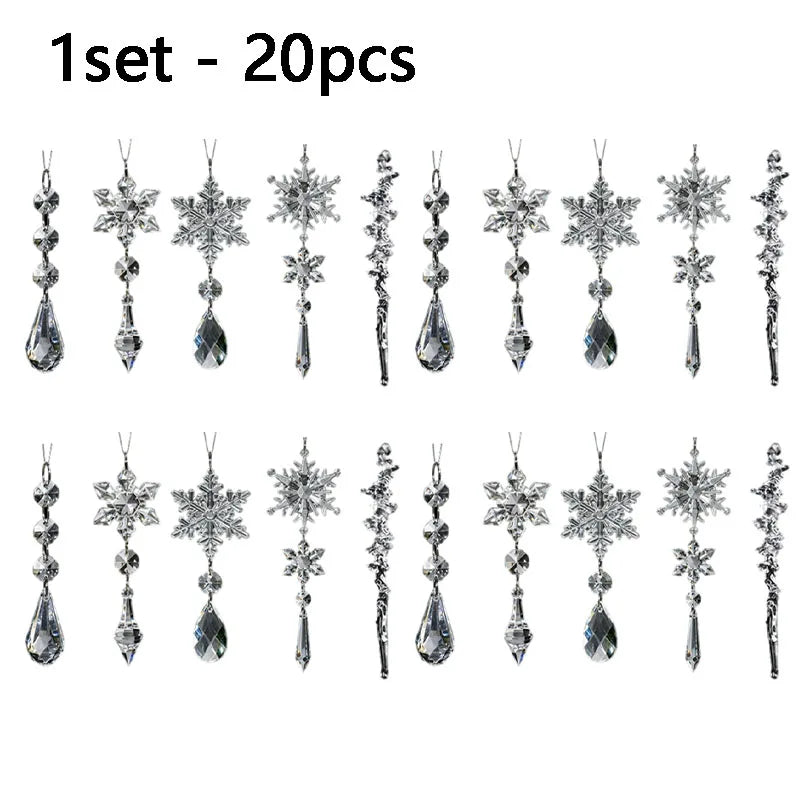 Crystal Snowflake Ice Stick Ornaments – Christmas Tree Decor Christmas Ornaments Babs 1set - 20PCS