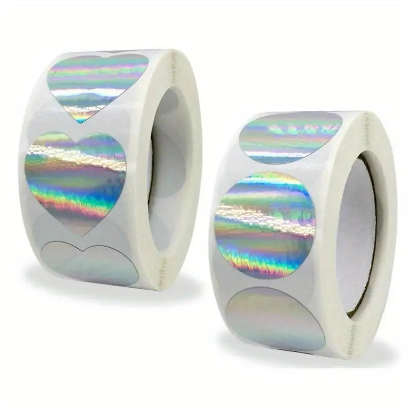 500pcs Laser Hologram Heart Stickers Roll – Cute Cartoon Decals Holographic Sticker Roll Babs