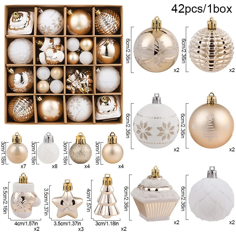 42Pcs Champagne Christmas Ball Ornaments 6cm Xmas Tree Décor Christmas Tree Ornaments Babs Champagne 6cm