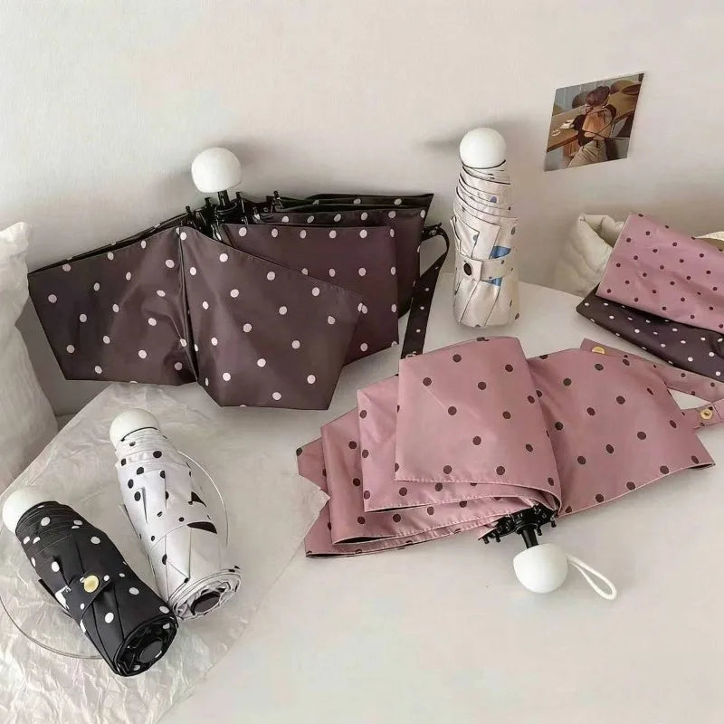 Polka Dot Folding Umbrella – UV Protection Rain & Sun Parasol Folding Umbrella Babs