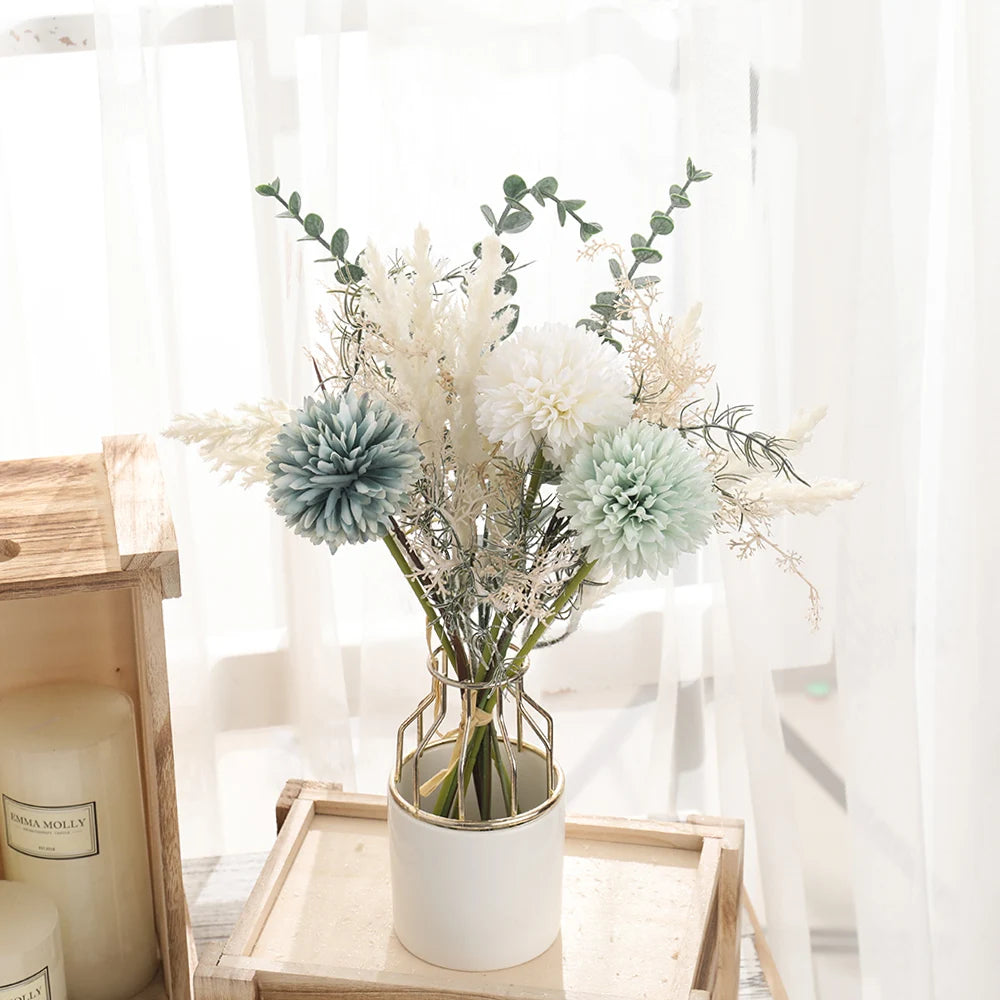 40CM Silk Artificial Flower Bouquet – Eucalyptus & Dandelion Artificial Flower Bouquet Babs