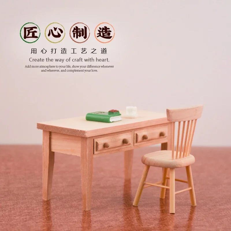 1:12 Dollhouse Miniature Wooden Desk & Chair Set | Book Table Dollhouse Miniature Furniture Babs