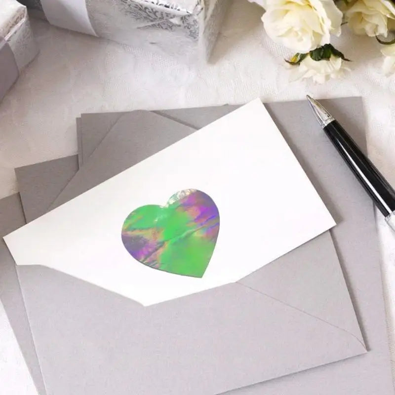 500pcs Laser Hologram Heart Stickers Roll – Cute Cartoon Decals Holographic Sticker Roll Babs