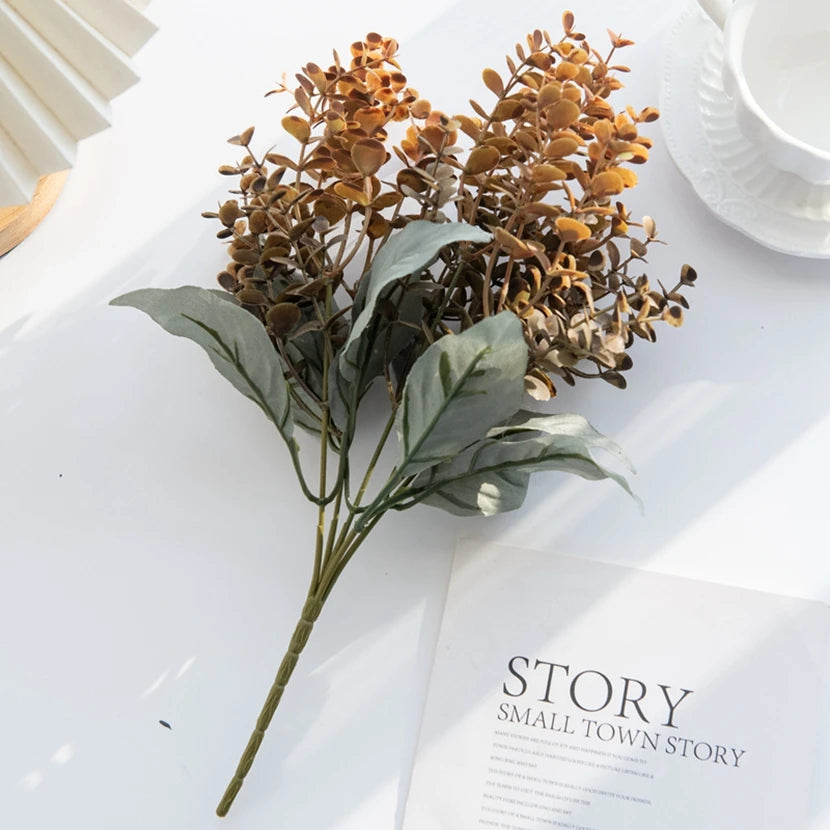 Artificial Eucalyptus Bouquet – Faux Floral Home & Wedding Decor Artificial Flower Bouquet Babs Orange 1 piece