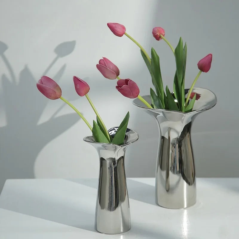 Modern Nordic Ceramic Vase – Silver Luxury Table Decoration Decorative Ceramic Vase Babs
