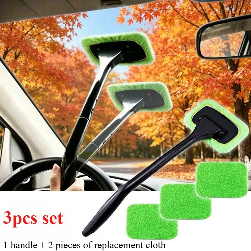 3-Piece Car Window Cleaning Wand Set with 2 Replacement Cloths Car Window Cleaning Set Babs