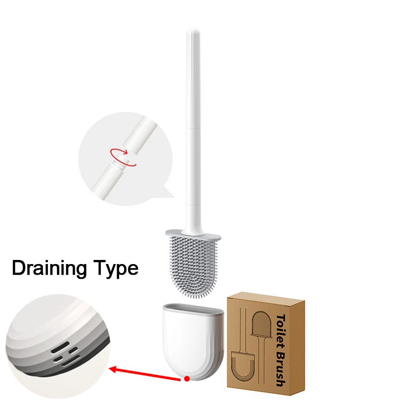 Wall-Mounted Silicone Toilet Brush Set – No-Drill, Quick-Dry Toilet Brush Set Babs Drainage Type White