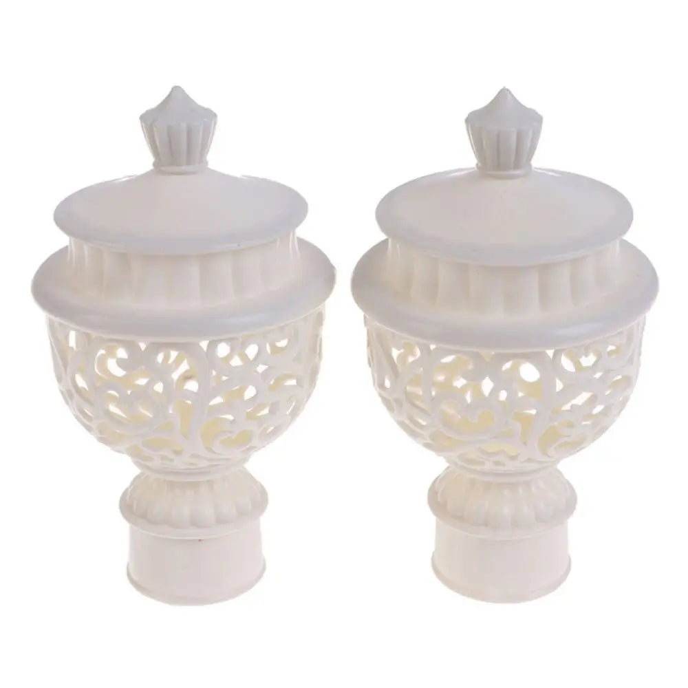 2pcs Decorative Curtain Rod Finials Hollow Out Drapery End Caps Curtain Rod Finials Babs white