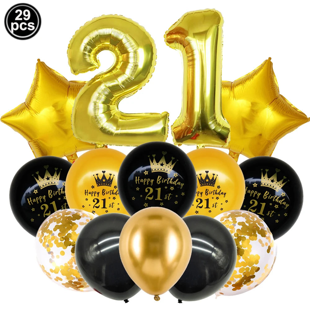 30/40th Birthday Balloon Set – Black Gold Foil & Confetti Decor Party Balloon Set Babs 21st As show