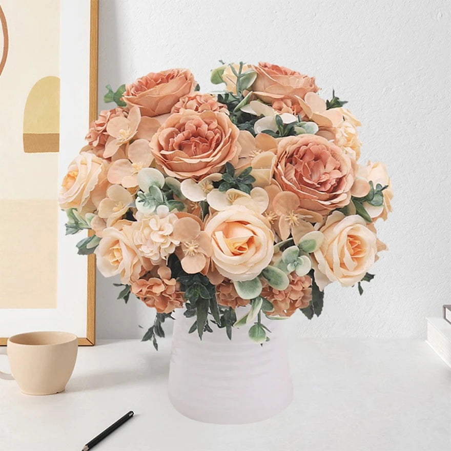 Artificial Silk Peony Rose Hydrangea Bouquet | Wedding & Home Décor Artificial Flower Bouquet Babs