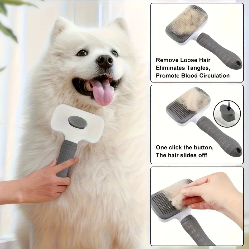 Pet Brush Easy-Clean Button | Detangling Dog Massage Comb Dog Grooming Brush Babs