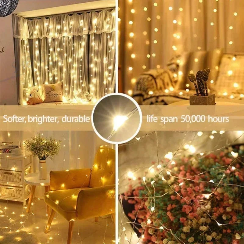 USB LED Curtain Fairy Lights with Remote – 6x3M / 3x3M LED Curtain Lights Babs WHITE 5Mx3M
