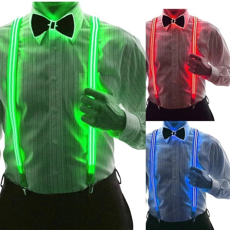 LED Light-Up Suspenders & Bow Tie Glow Party Costume Set LED Costume Accessory Babs