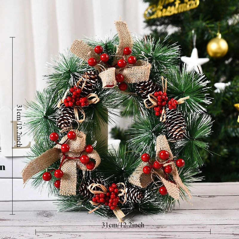 PVC Christmas Pine Needle Snow Garland – Door & Window Decor Christmas Garland Babs small bow