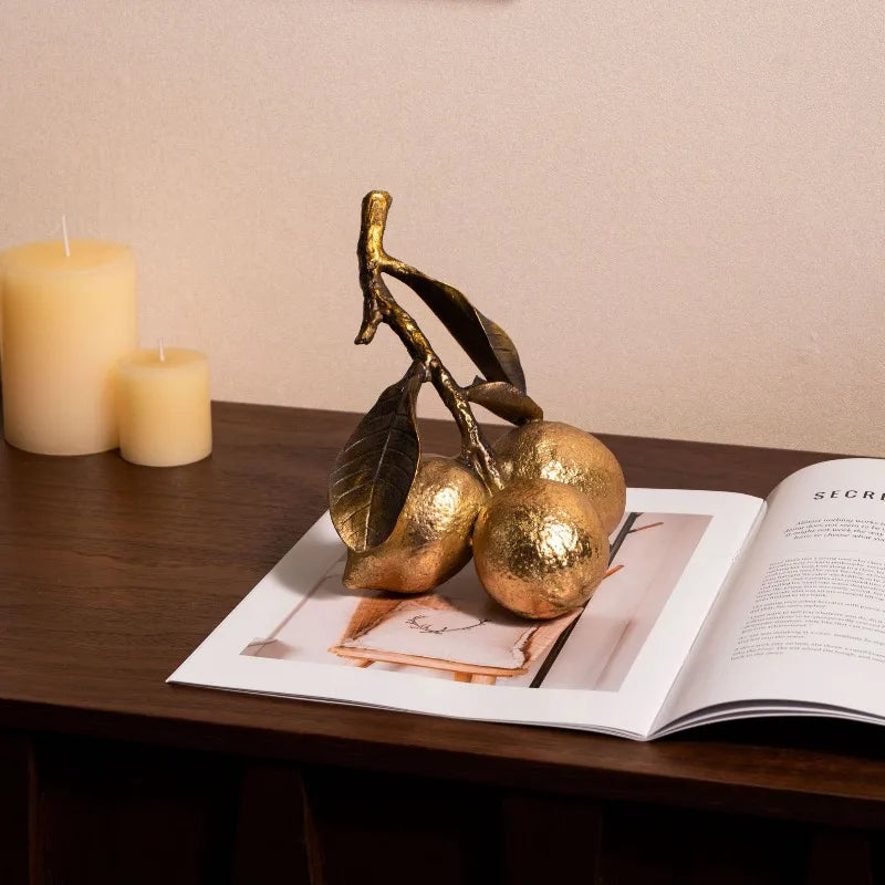 Gilded Lemon Resin Sculpture – Retro Gold Home Décor Ornament Decorative Sculpture Babs