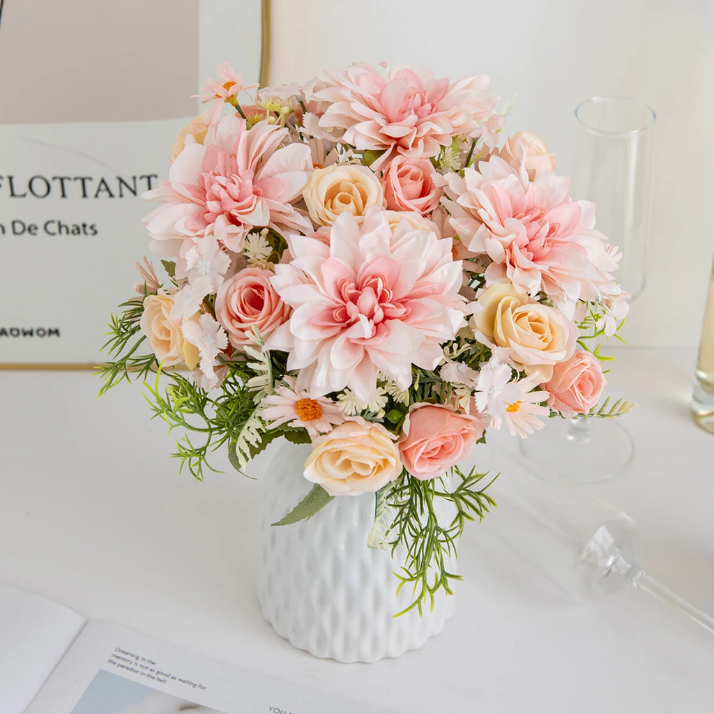 Artificial Silk Dahlia Rose Hydrangea Bouquet – Wedding & Home Décor Artificial Flower Bouquet Babs