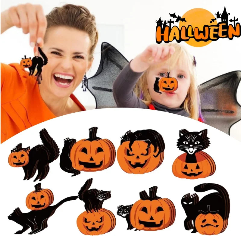Wooden Halloween Ornaments – Pumpkin & Black Cat Hanging Set Halloween Ornament Set Babs