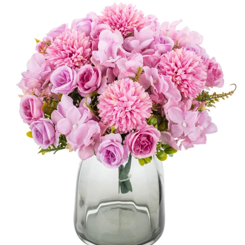 Silk Rose & Chrysanthemum Artificial Bouquet 29cm | 1-4pcs Artificial Flower Bouquet Babs PURPLE 4PCS