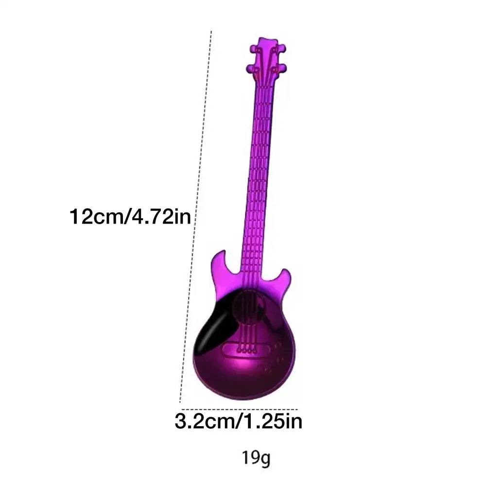 Guitar Shaped Stainless Steel Coffee Spoon – Multi-Color Teaspoon Novelty Kitchen Spoon Babs Purple
