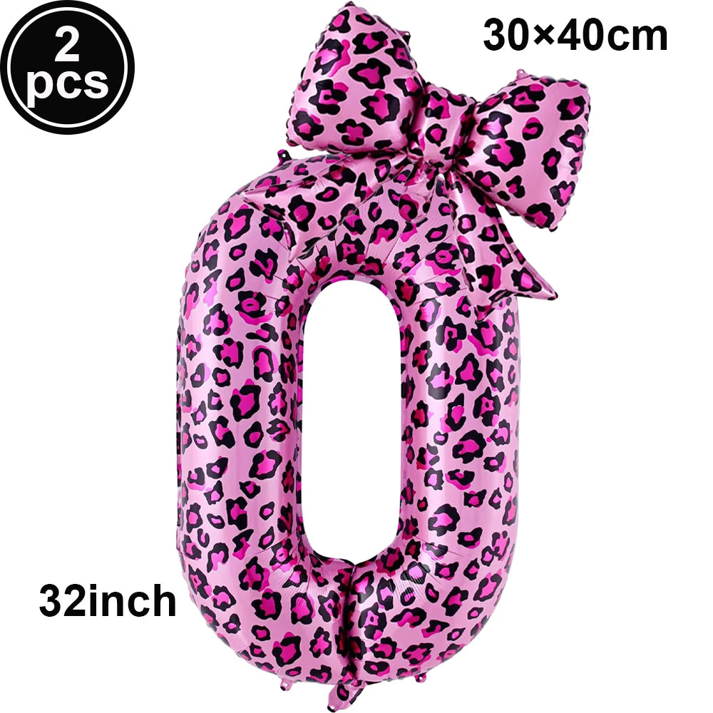 32" Pink Leopard Number Foil Balloons with Bow – Party Decor Party Foil Balloons Babs A-0 As pictures show