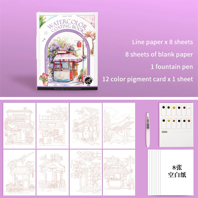 Watercolor Painting Set – 12-Color Paint & Kids Coloring Book Watercolor Art Kit Babs A9
