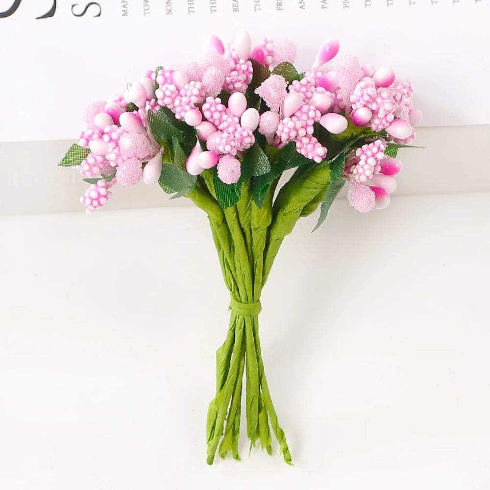 12Pcs Artificial Berry Stamen Flowers – DIY Wedding & Christmas Artificial Craft Flowers Babs Pink 144Pcs