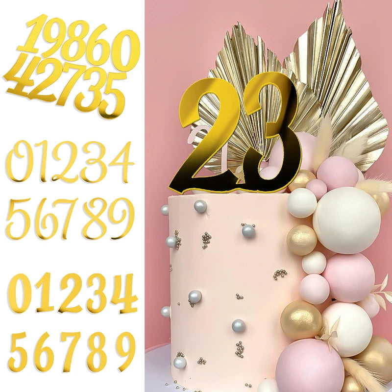 Gold Acrylic Number Cake Toppers 0–9 Set | Party Décor Cake Topper Set Babs