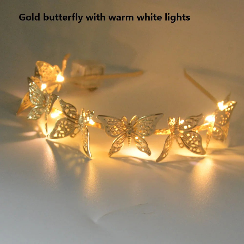 Light-Up Glow Butterfly Headband – Gold Wedding Hair Accessory Light-Up Headband Babs glow up headband 3