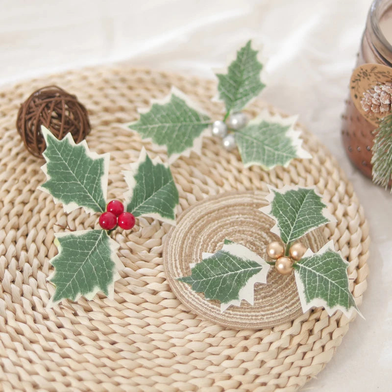 10PCS Artificial Christmas Holly Berry Leaves – DIY Wreath Decor Artificial Holly Decor Babs