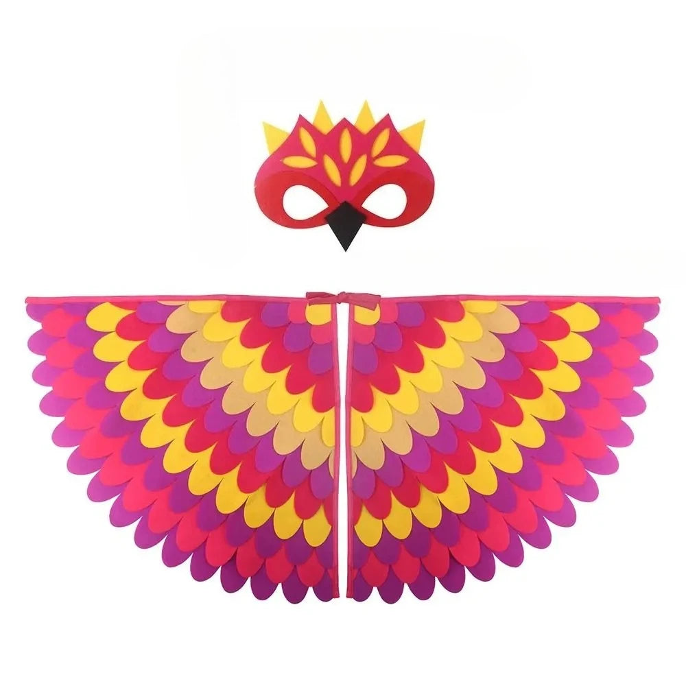 Kids Felt Bird Wing Cape & Mask Set – Halloween Costume Kids Costume Set Babs Pink-1PC