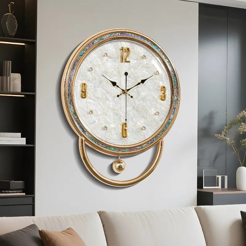 Oeny Natural Shell Nordic Wall Clock – Silent Quartz 40cm Decorative Wall Clock Babs