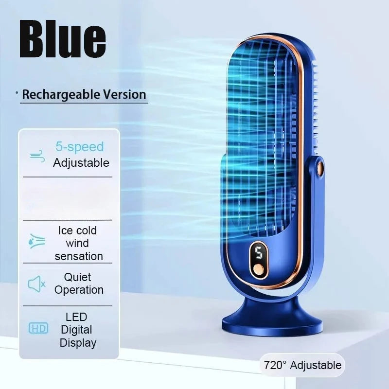 Rechargeable Desktop Fan 5-Speed 720° Swivel – Home & Camping Portable Desktop Fan Babs Blue - Rechargeable