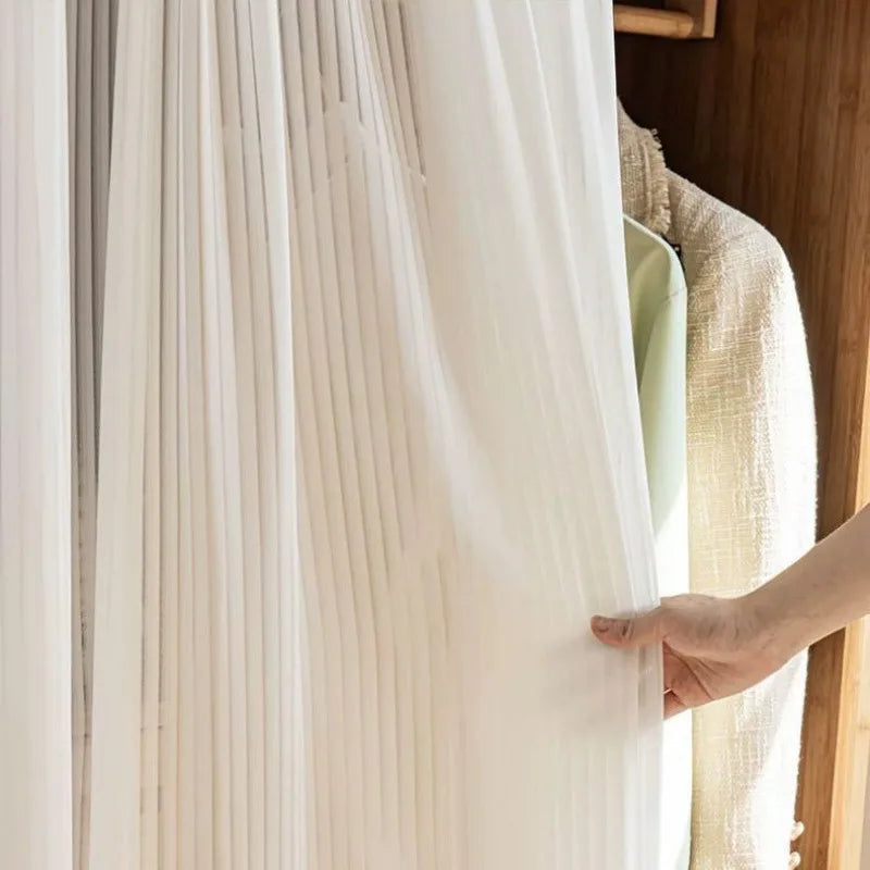 White Louver Sheer Curtain – Velcro No-Drill Bay Window Panel Sheer Window Curtain Babs