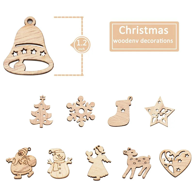 50Pcs Natural Wood Christmas Ornaments – DIY Holiday Craft Set Christmas Ornaments Babs