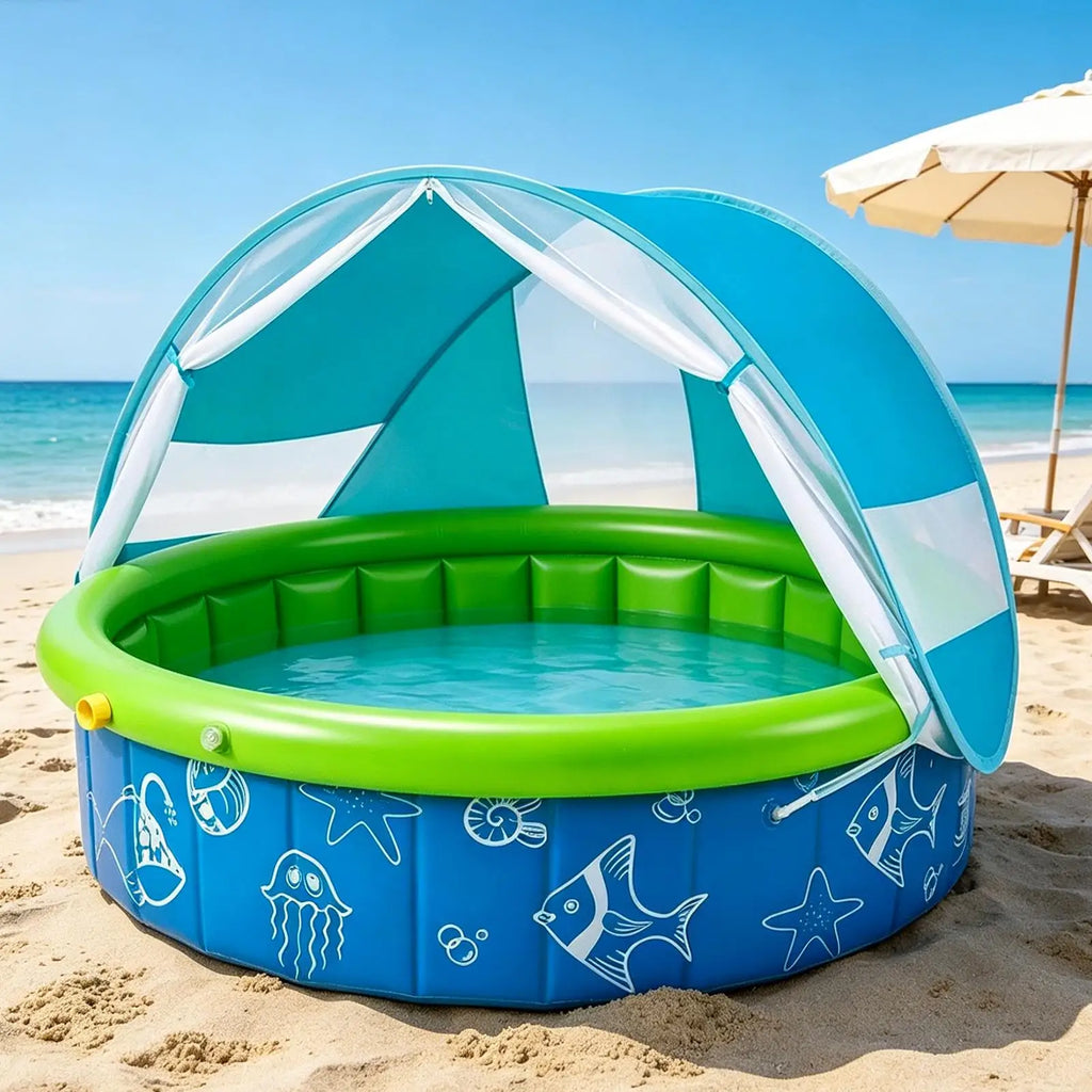 Foldable Kids Wading Pool with Sun Shade Canopy | Outdoor Kids Wading Pool Babs