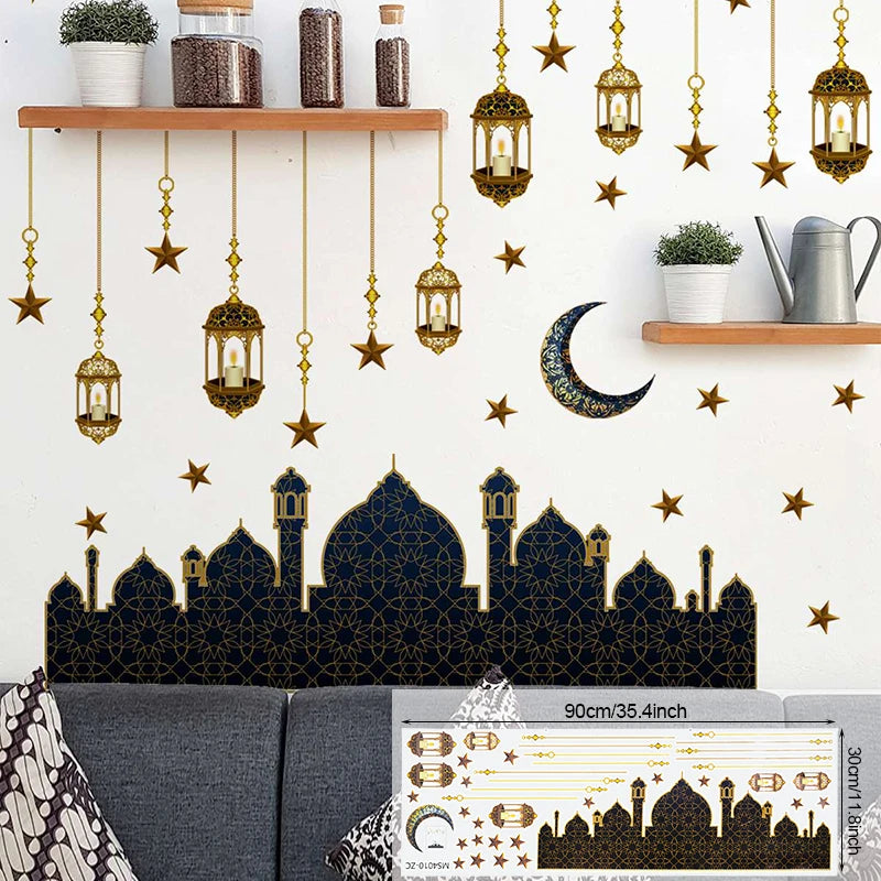 Ramadan Kareem Wall Stickers Moon Star Lantern Eid Decals Festival Wall Decal Babs F